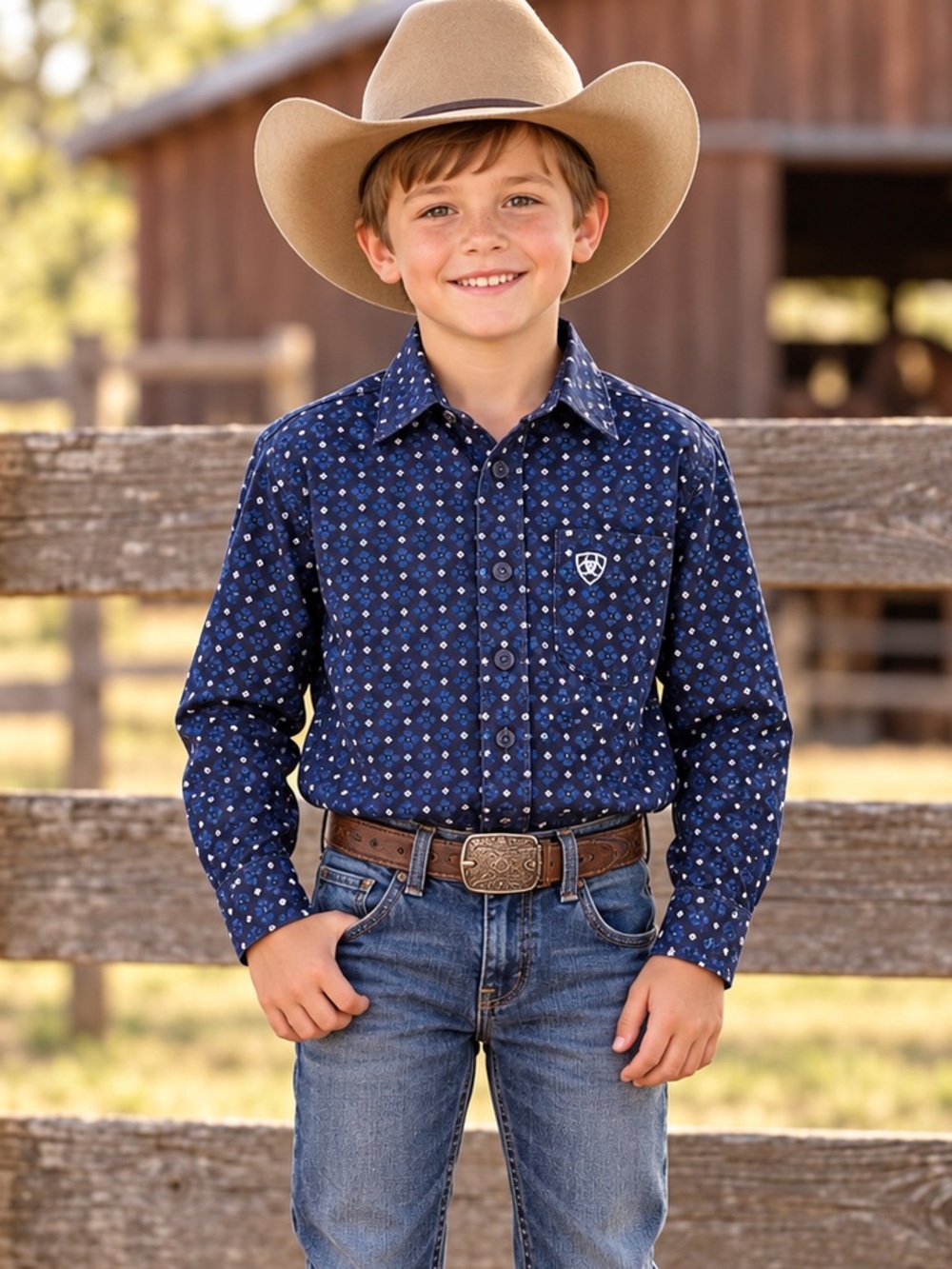 Ariat Boys Navy Floral Western Button-Up Shirt